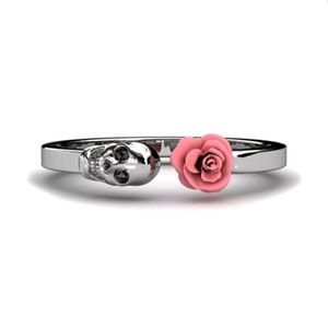 NWT Womens Silver Skull-Rose Ring Sz 7